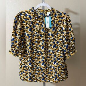 IFFEI Floral Print Short Sleeve Women's Top, Size L